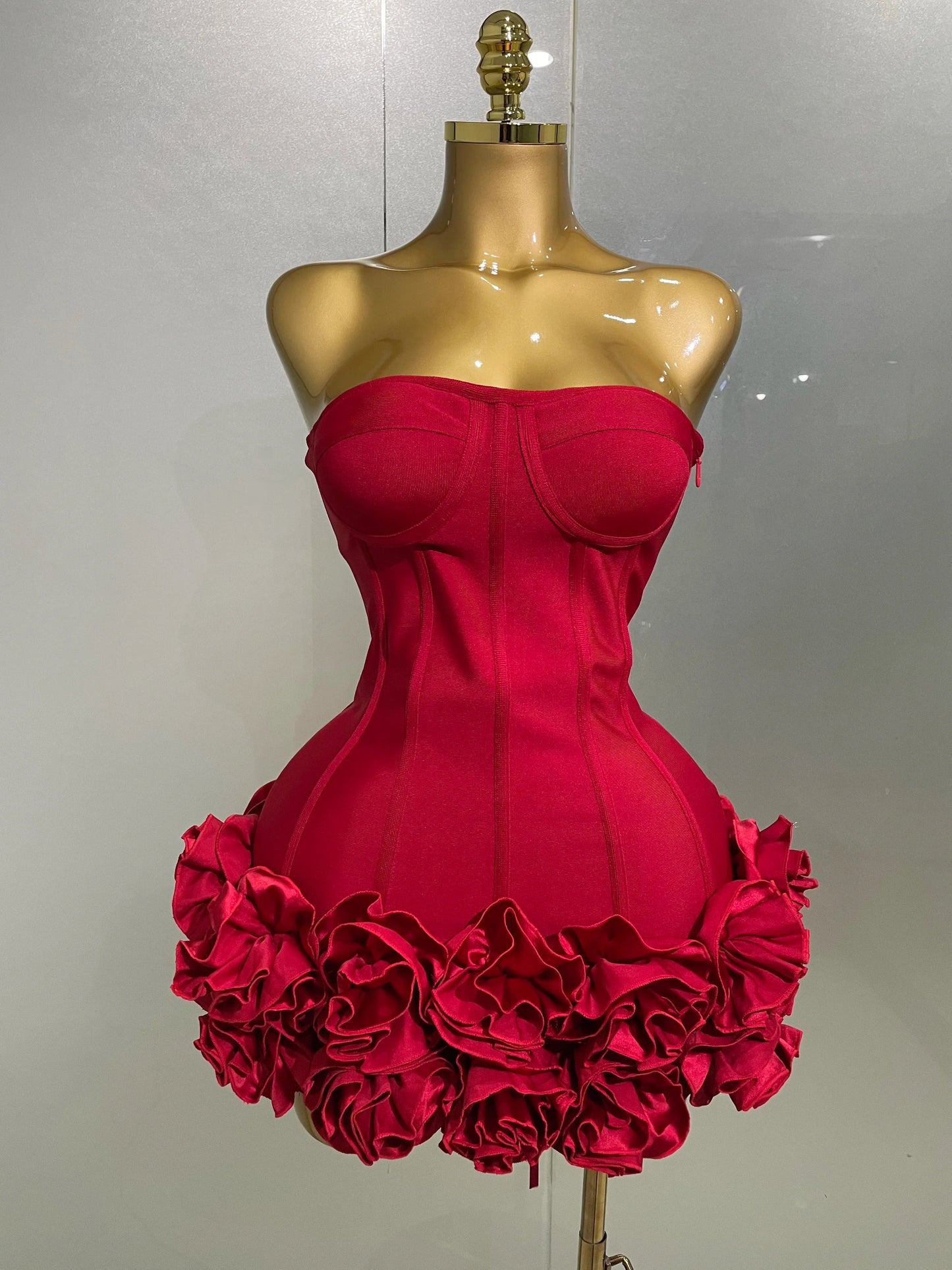 Sexy Evening Bandage Dress Strapless Bodycon Flowers Mini Celebrity