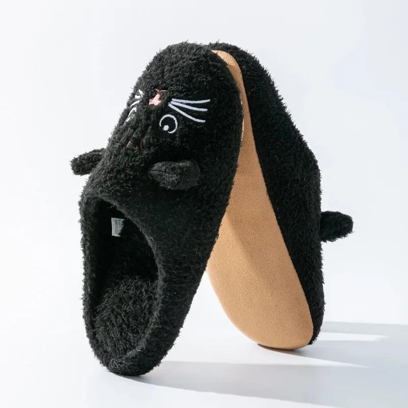 Non-Slip Soft Plush Cat Slippers for Women Men Unisex Warm Fleece House Slippers Indoor Floor Shoes Autumn Winter Home Comfort