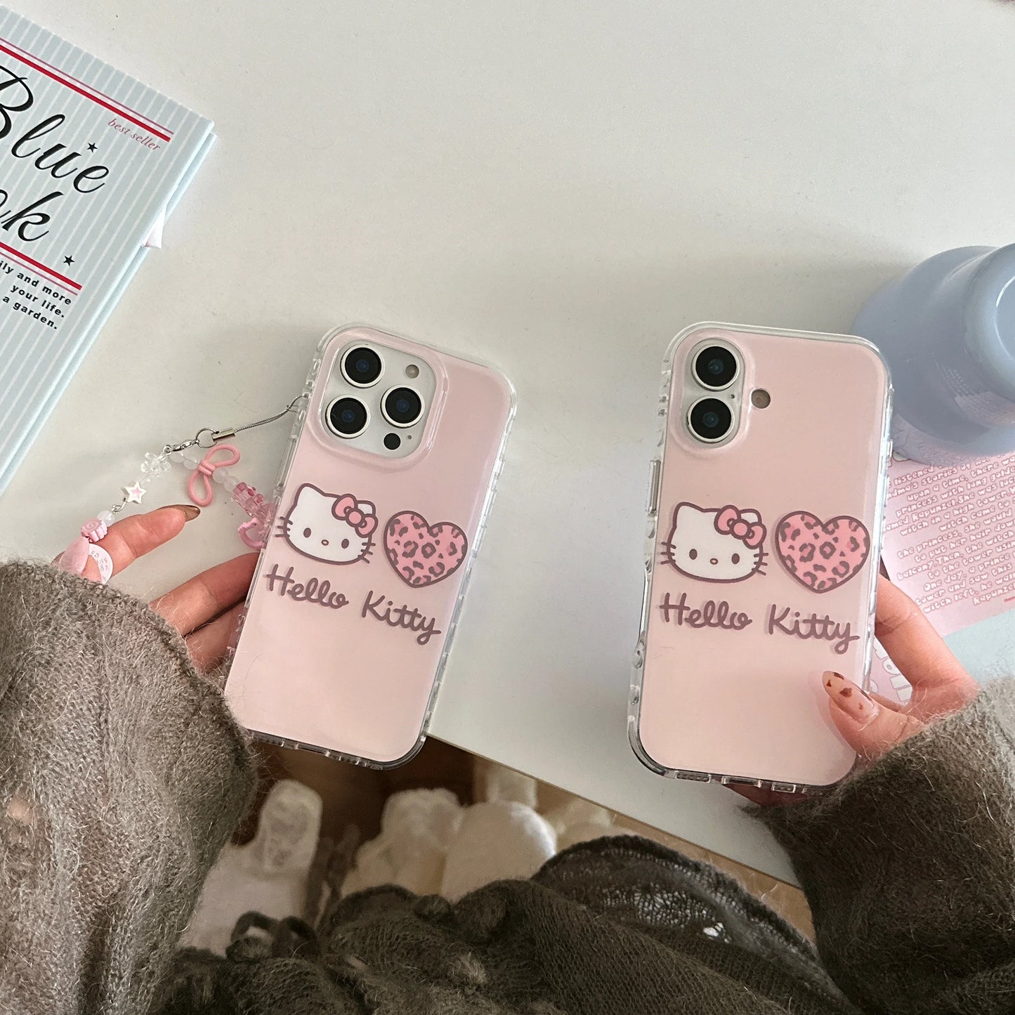 Bonita funda de teléfono Hello Kitty con estampado de leopardo rosa IMD para iPhone