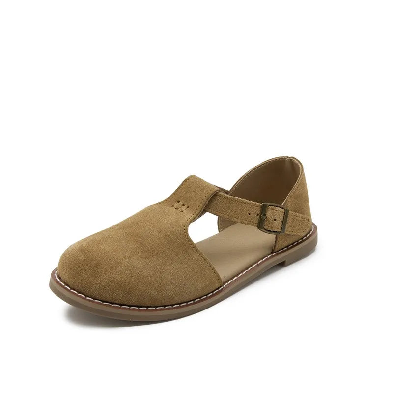 AIYUQI Flat-Soled Retro Frosted Genuine Leather Women's Sandals 2026 New Hollow Women's Shoes Roman Baotou Sandals for Women