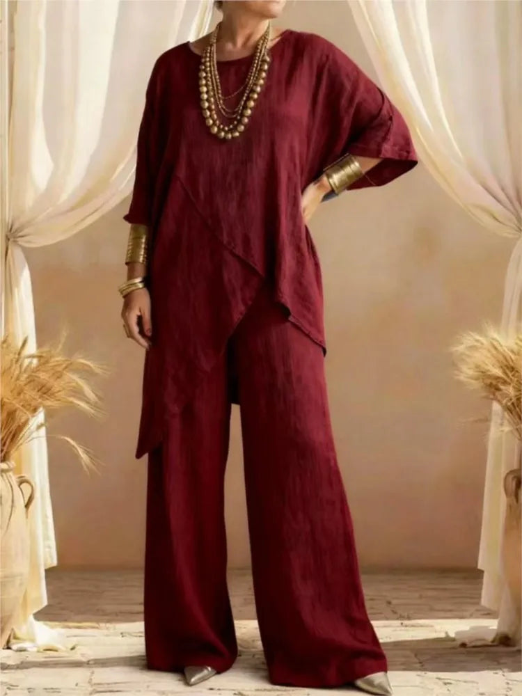 2026 Fashion Loose Women's Matching Sets Casual Half Sleeve Loose Tops And Wide Leg Pants 2 Piece Outfits Woman