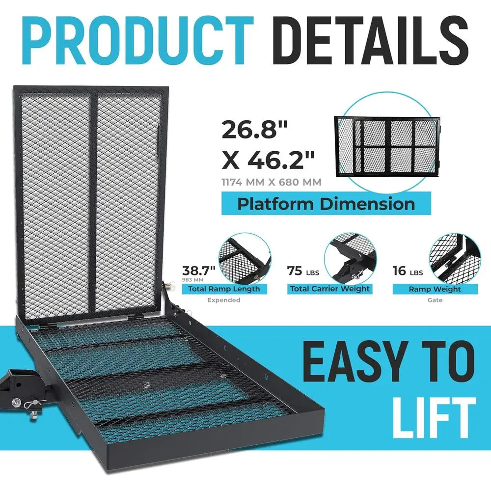 Foldable Trailer Hitch Cargo Carrier With Ramp 500 Lb Capacity