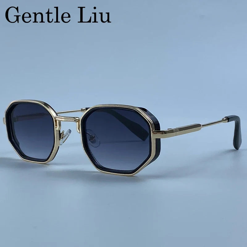 Steampunk Square Polygon Sunglasses Men 2026 Luxury Designer Vintage Geometric Metal Frame Gradient Shades Photochromic Eyewear