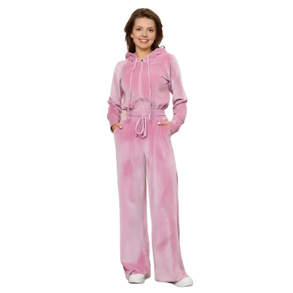 Womens 2 Piece Velour Tracksuit Soft Velvet Hoodies Outfits Athletic Zip Up Jacket And Wide Leg Pants Sweatsuit Set