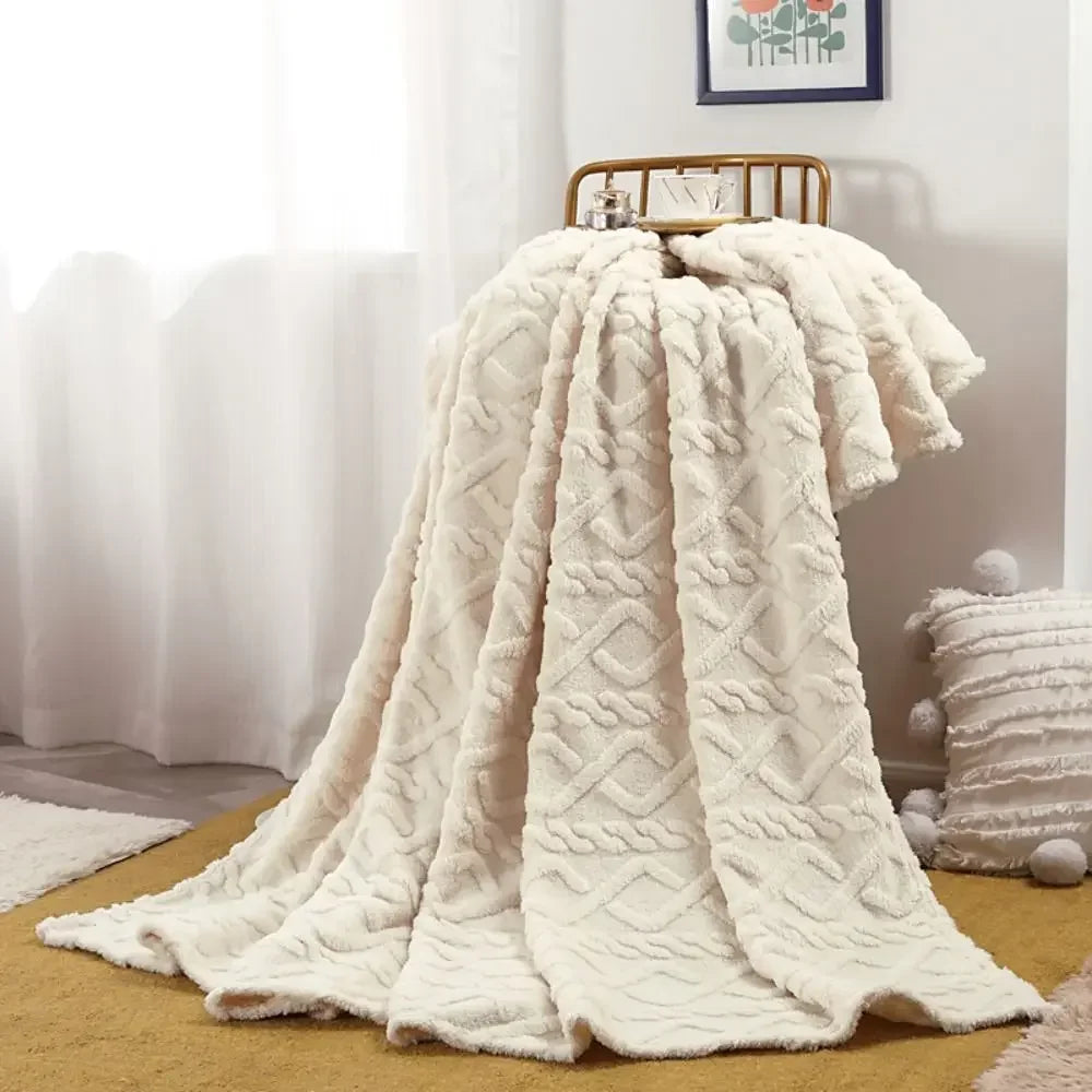 Ultra Soft Faux Rabbit Fur Throw Blanket Warm Plush Striped Blankets Conditioning Quilt Fluffy Throws for Couch Chair Sofa