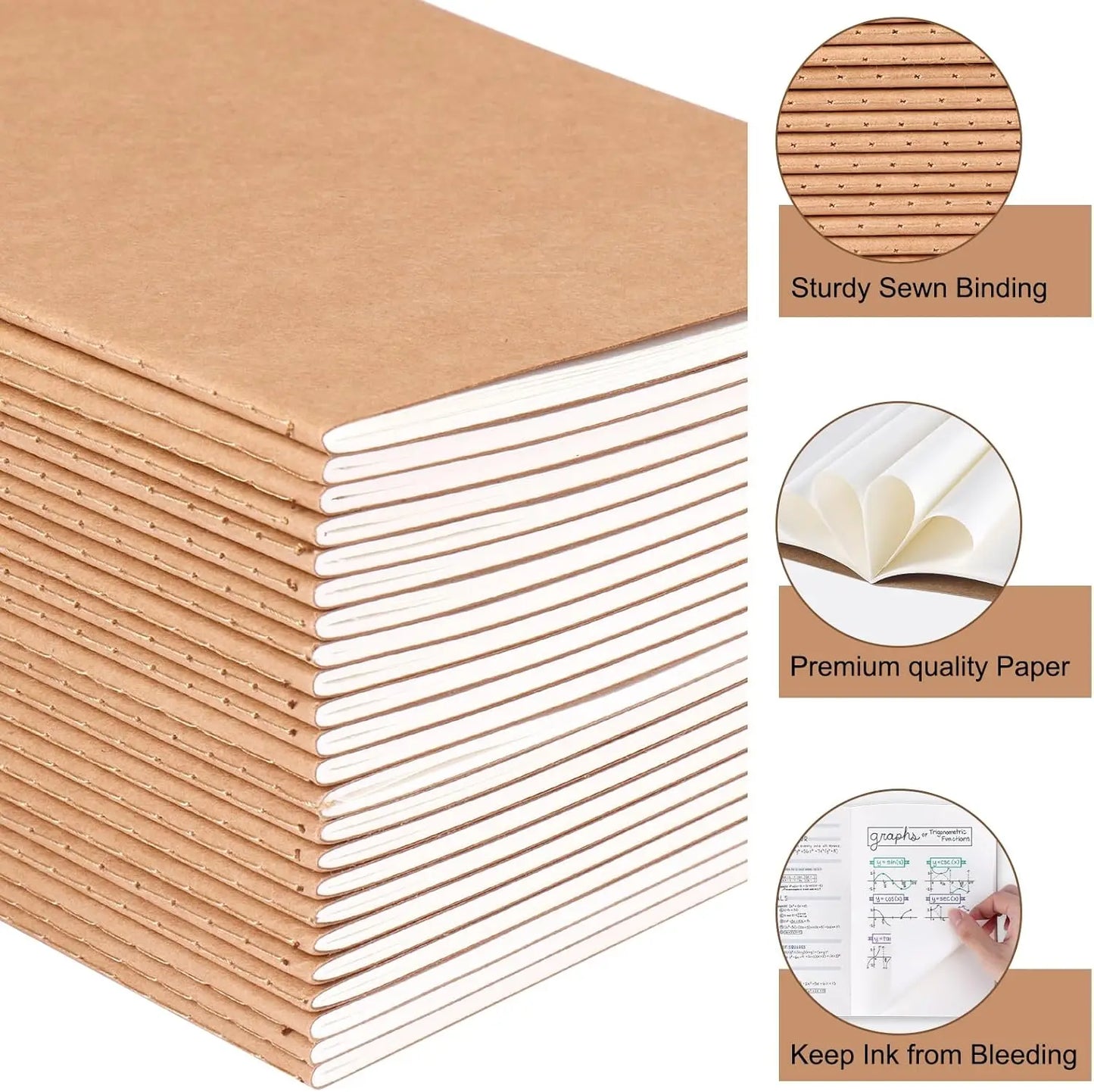 24 Pack Blank Kraft Notebooks A5 Journals Bulk 60 Pages Unlined Paper Sketchbooks for Travel Journaling Writing