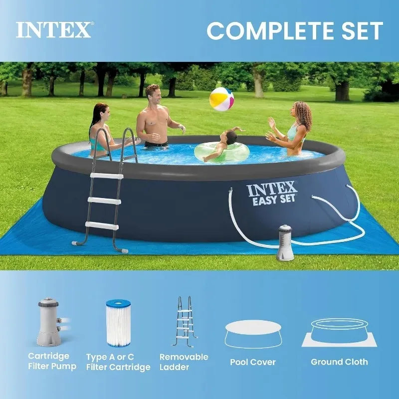 INTEX Inflatable Above-Ground Swimming Pool, Easy Set 15ft x 42in w/Filter Pump & Ladder