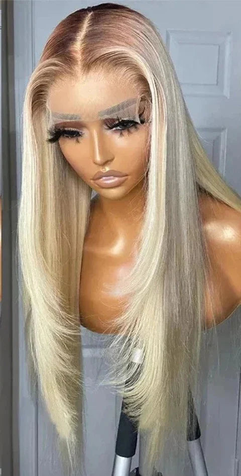 Peluca frontal de 13X4 rubia ombré de cabello humano Remy liso con encaje transparente 4 613, peluca frontal de encaje para mujeres