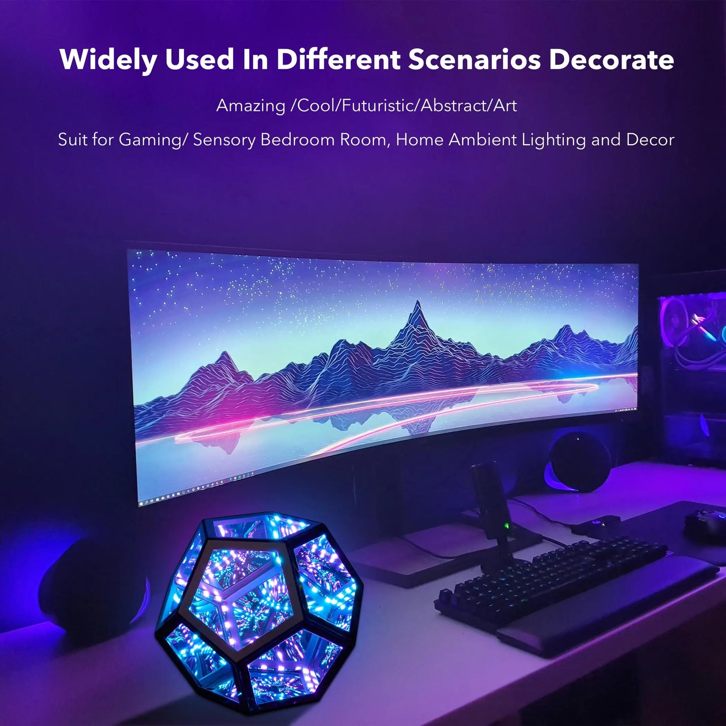 Dreamy Geometric Space LED Night Light with Stand Creative Color Christmas Birthday Gifts Infinity Dodecahedron Mirror Art Light