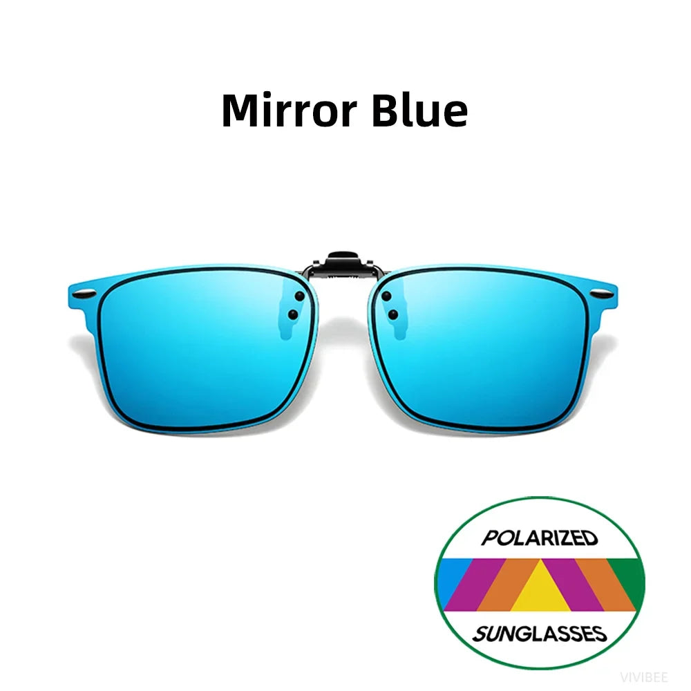 VIVIBEE Polarized Clip-on Flip Up Rimless Sunglasses for Anti-Glare Night Driving Glasses Fashion Mirorr Green Eyeglasses