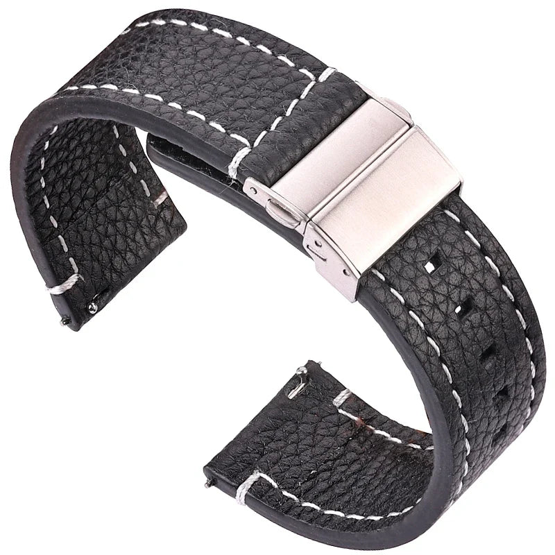 Garmin 18/20/22mm Quick Release Pebbled Leather Band with Folding Clasp