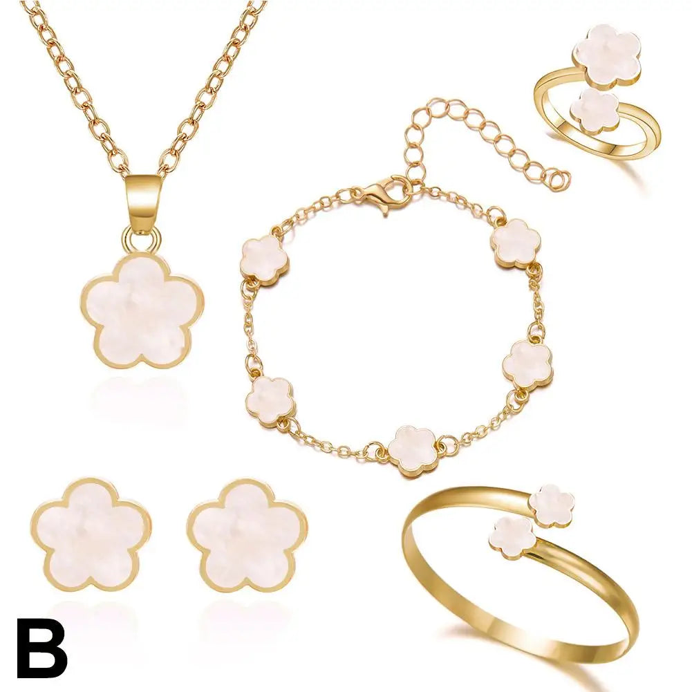 5 Pcs Set Jewelry Stainless Steel Five Leaf Clover Bracelets for Women