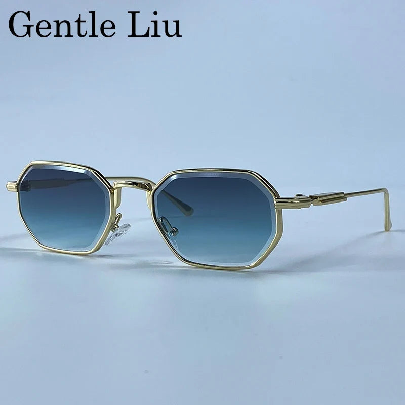 Retro Octagon Punk Sunglasses Men 2026 Luxury Designer Vintage Square Metal Frame Sun Glasses Gradient UV400 Steampunk Eyewear