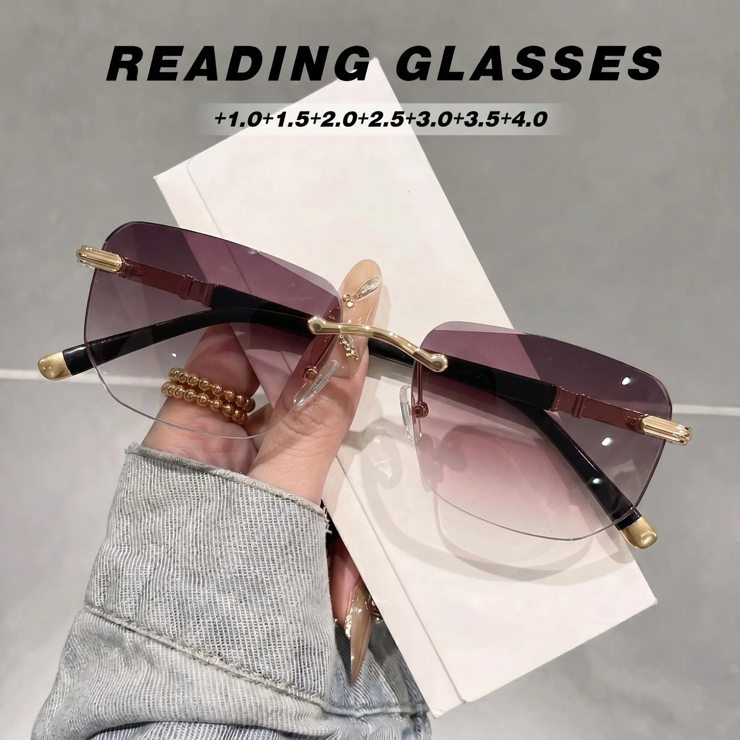 Frameless Cut Edge Sun Reading Glasses for Men, Suitable for Outdoor Driving, Daily Leisure, and Sun Protection Reading