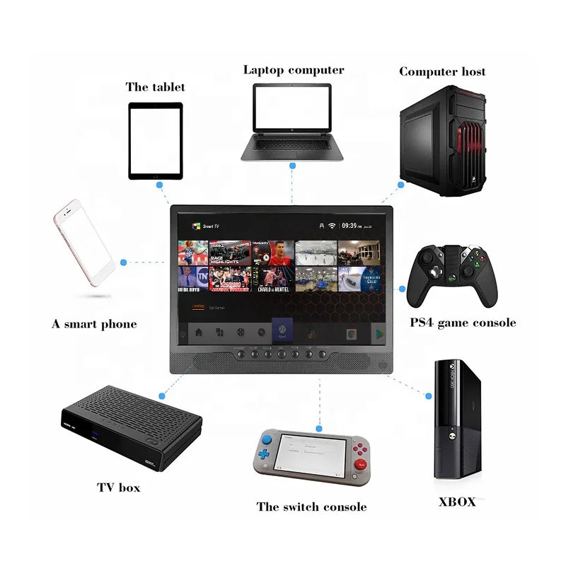 EE1 LED LCD Rechargeable Television Support ATSC ISDB DVB-T2 Blue-tooth USB Portable Kitchen Smart TV With Wifi