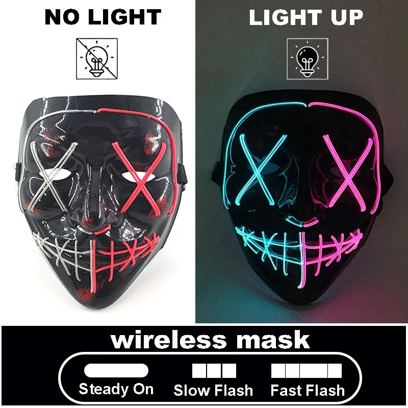 LED Light Up V For Vendetta Mask Anonymous Luminous Full Face Mask Glow In Dark Party Rave Halloween Cosplay Costume Props
