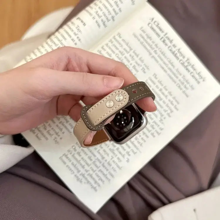 Apple Watch Slim Stitched Leather Band with Stud Closure