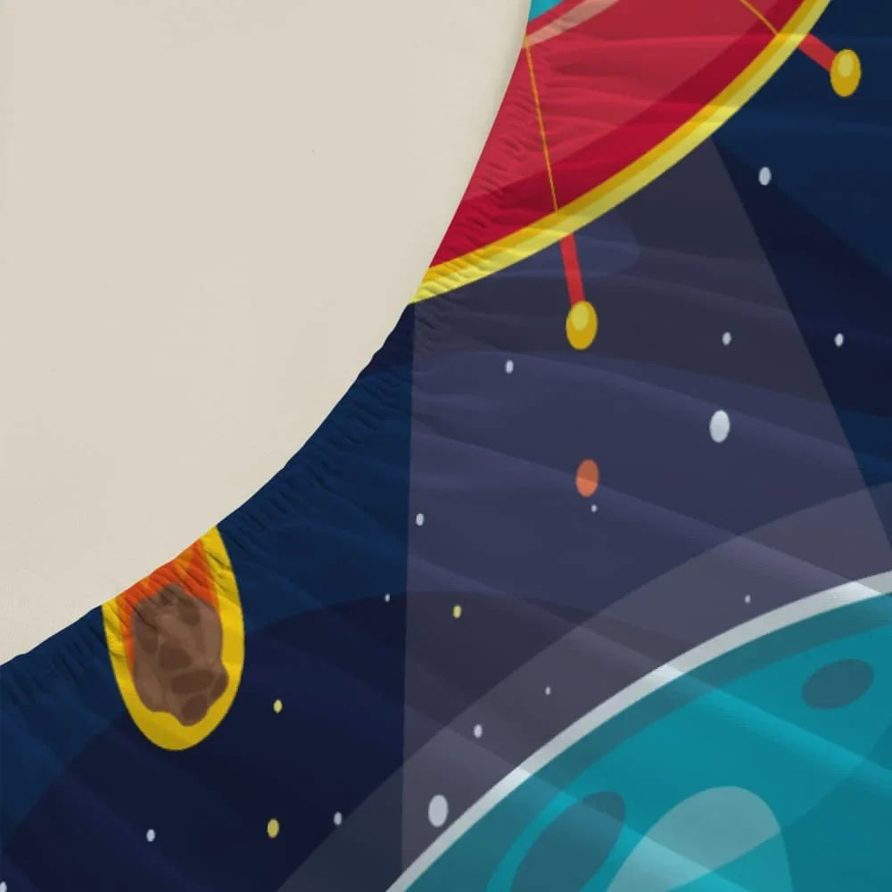 1pc Cartoon Space Astronaut Print Fitted Sheet Deep Pocket Elastic