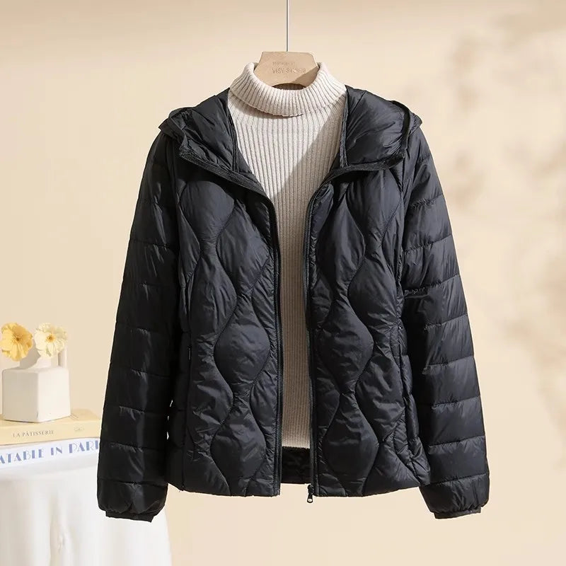 New Plus Size Lightweight Women Down Jacket Hooded White Duck Down Warm Thin Coat Korean Style Puffer Jacket Woman JK-092