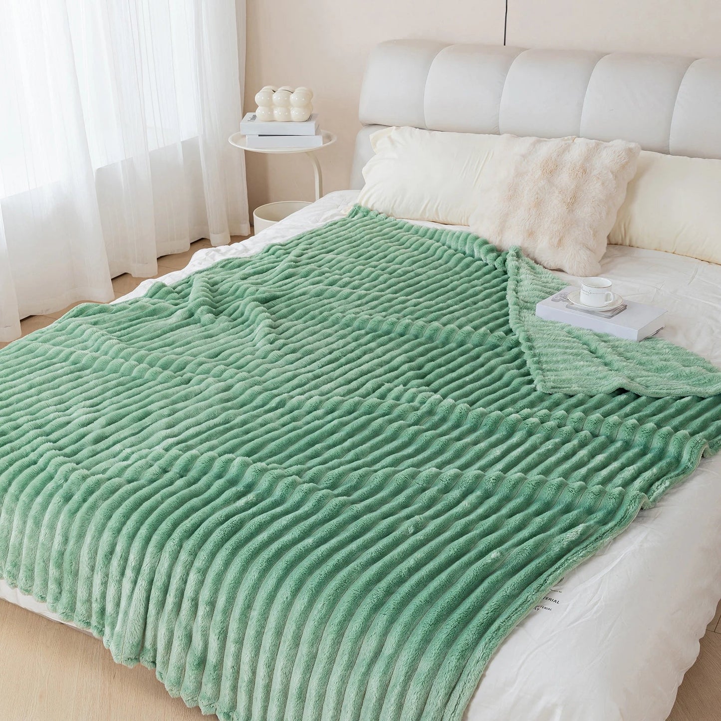 1pc solid color thick wide stripe multifunctional blanket, can be used as bed sheet covering blanket, nap blanket, pet blanket