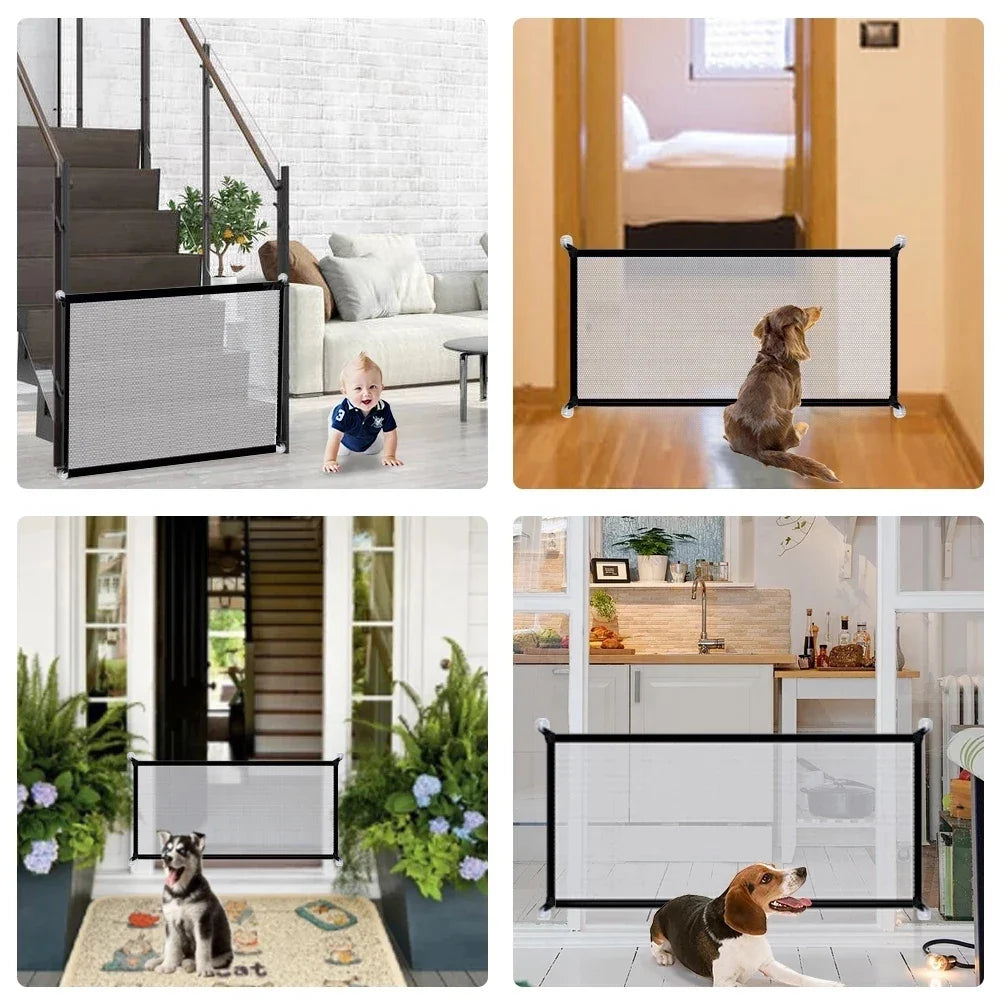 Pet Dog Barrier Fences Pet Isolated Network Folding Breathable Nylon Mesh Pet Isolated Network Stairs Gate Safety Fence 2 Sizes