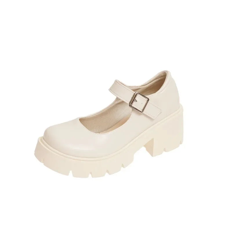 Zapatos de tacón alto Mary Jane de charol para mujer, estilo japonés, con plataforma al tobillo, hebilla, uniforme JK, zapatos Lolita