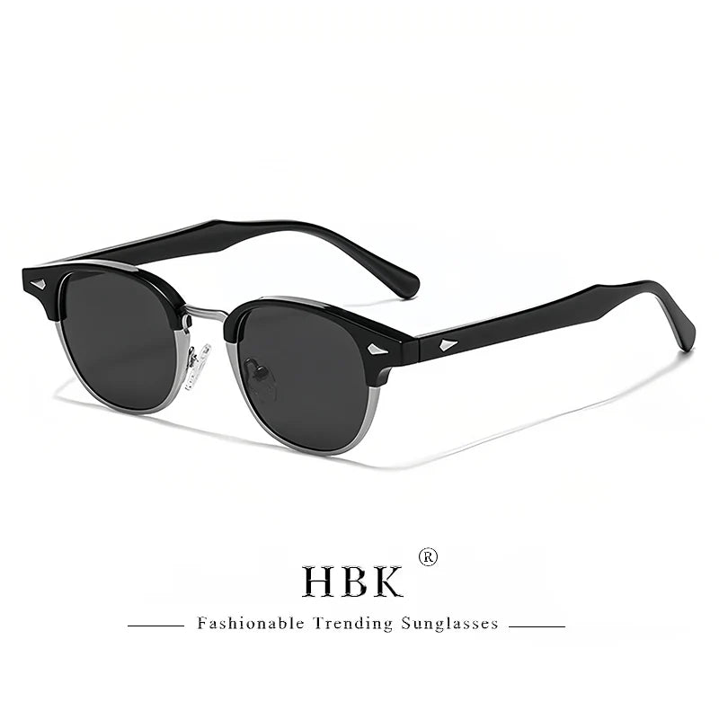 HBK Classic Men's Small Round Sunglasses Semi Frameless Metal Frame Design Sun Glasses Women's Business Outdoor Driving Eyewear