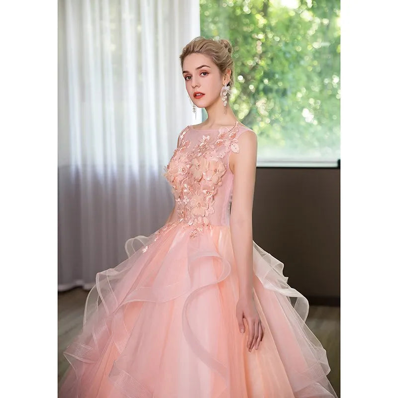 Vestidos de Quinceañera Rosa Oscuro con Cuello Halter sin Mangas para Fiesta de Gala, Vestido de Princesa Sencillo con Flores, Talla Grande Personalizado