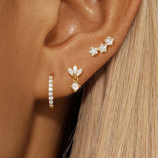 3PCS Star Zircon Hoop Huggie Earrings