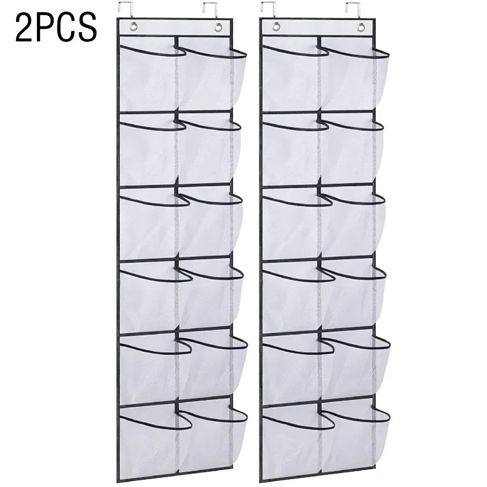 12 Pockets Over the Door Shoe Organizer Large Mesh Pockets with 2