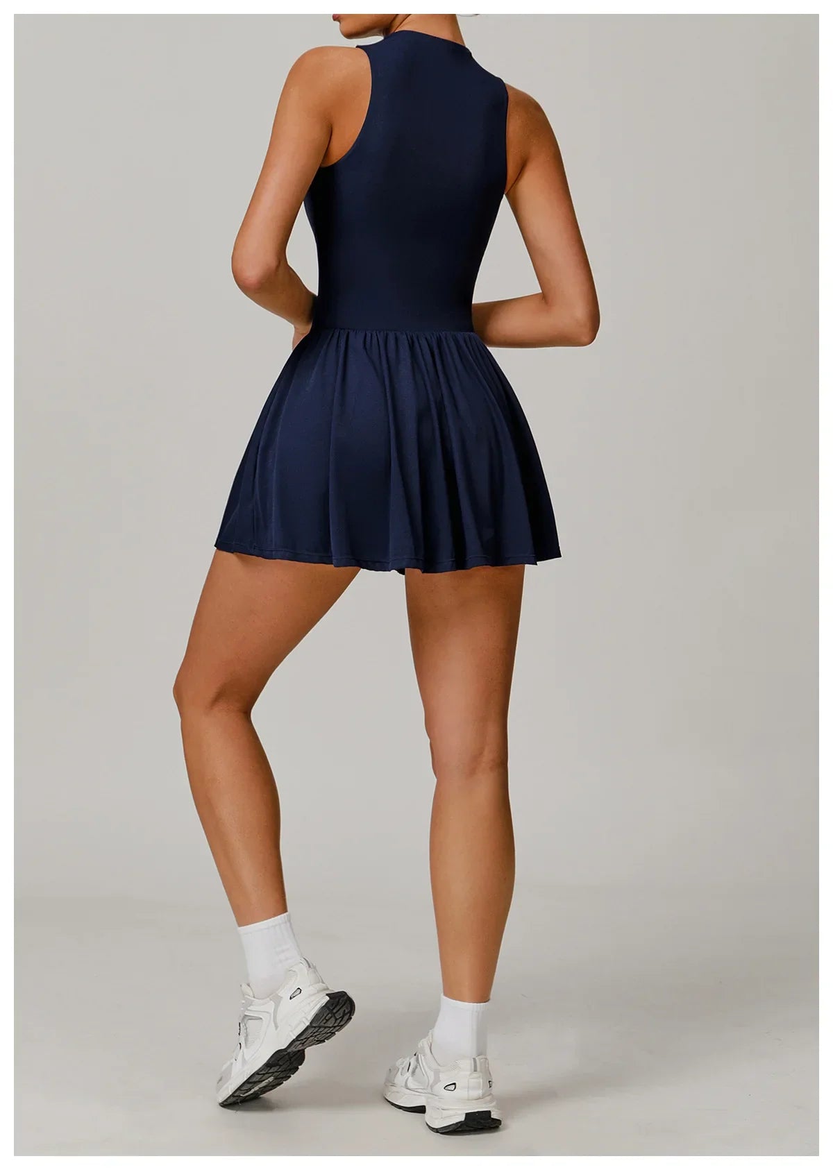 Women Front Zipper Tennis Dress Fake Two-piece Pieces Stand Up Collar Slim Fit Soft Sports Sets Fitness Pocket Skorts Yoga Suits