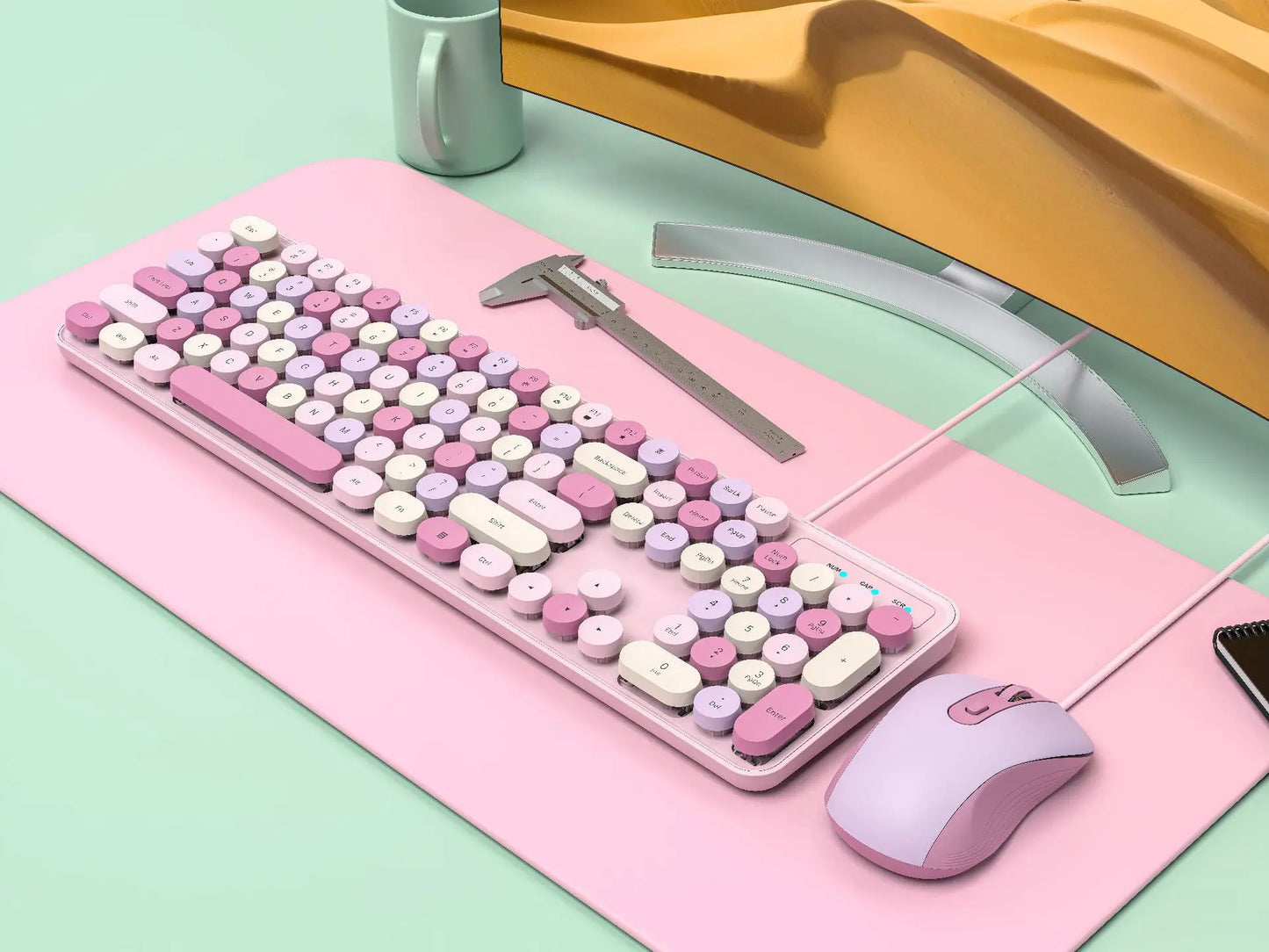 Wireless Keyboard Mouse Set High-Looking Girl Silent Office retro Cute Pink
