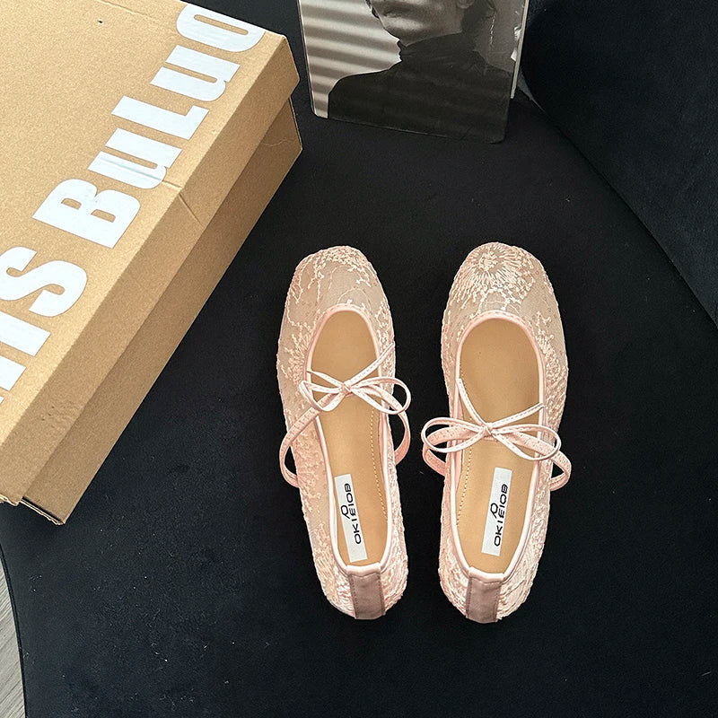 2026 Spring Lace Women Mary Jane Shoes Fashion Slip On Comfort Street Style Soft Sole Female Dress Flats Shoes