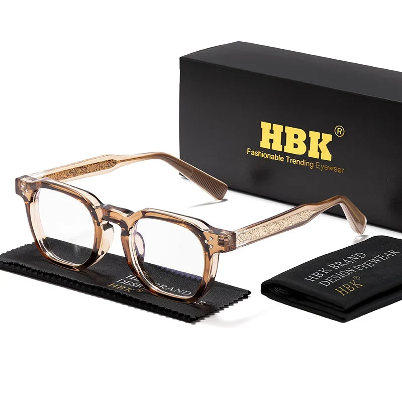 HBK Retro Square Glasses Frames Men Flat Lenses Anti Blue Light TR90 Eyeglass Frames High-Quality Reading Eyeglasses for Women