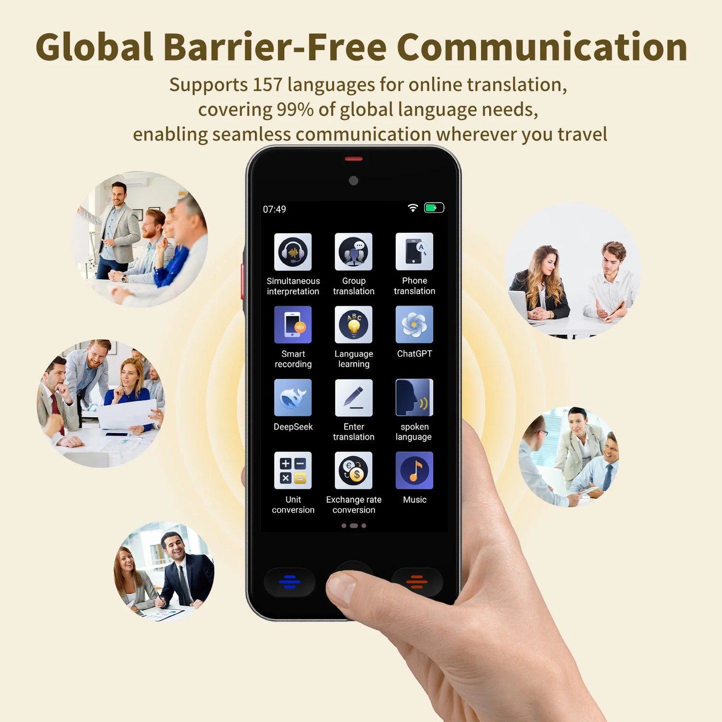 Language Translator Device with 148 Languages Voice Portable Ai  Translating Offline Translation Support Voice Video Recording