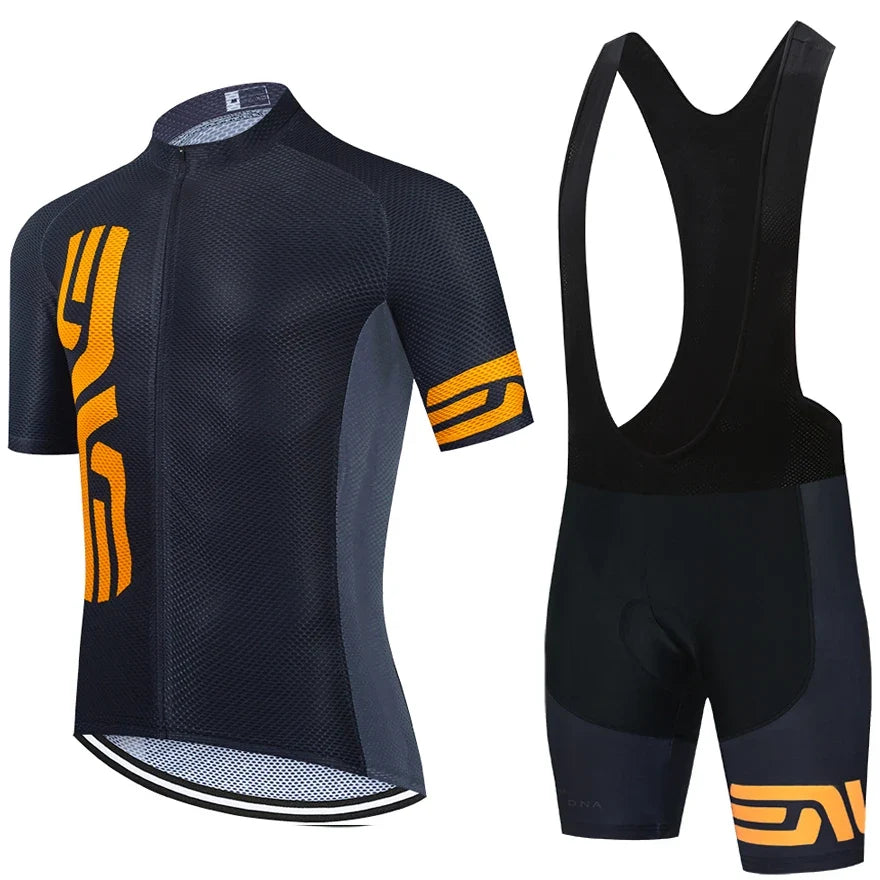 Black Cycling Jersey and Bib Shorts Set
