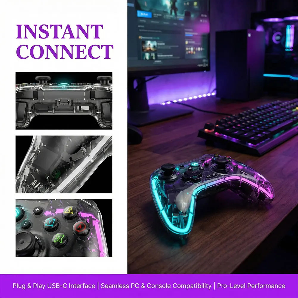 Wireless Game Controller,Ergonomic RGB Light effect Bluetooth Gaming Controller for Switch, PS3 PS4, iPhone,Android Phone,PC