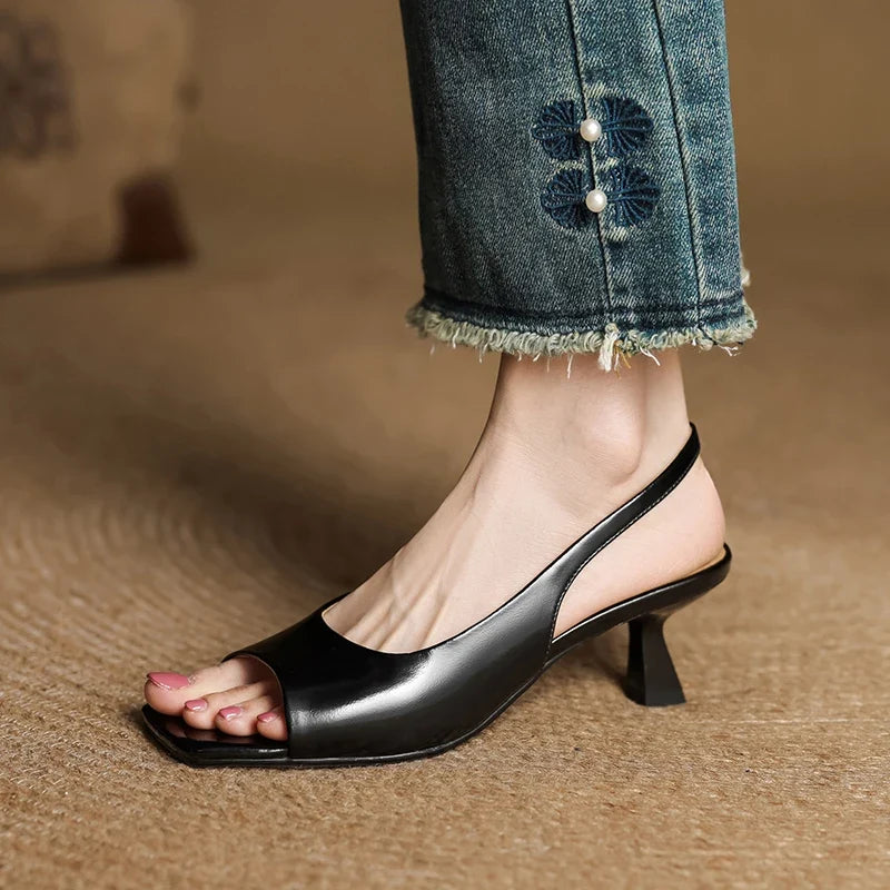 2026 New Summer Women Sandals Kid Suede Leather Women Shoes Peep Toe Chunky Heel Concise Sandals High Heel Ladies Shoes
