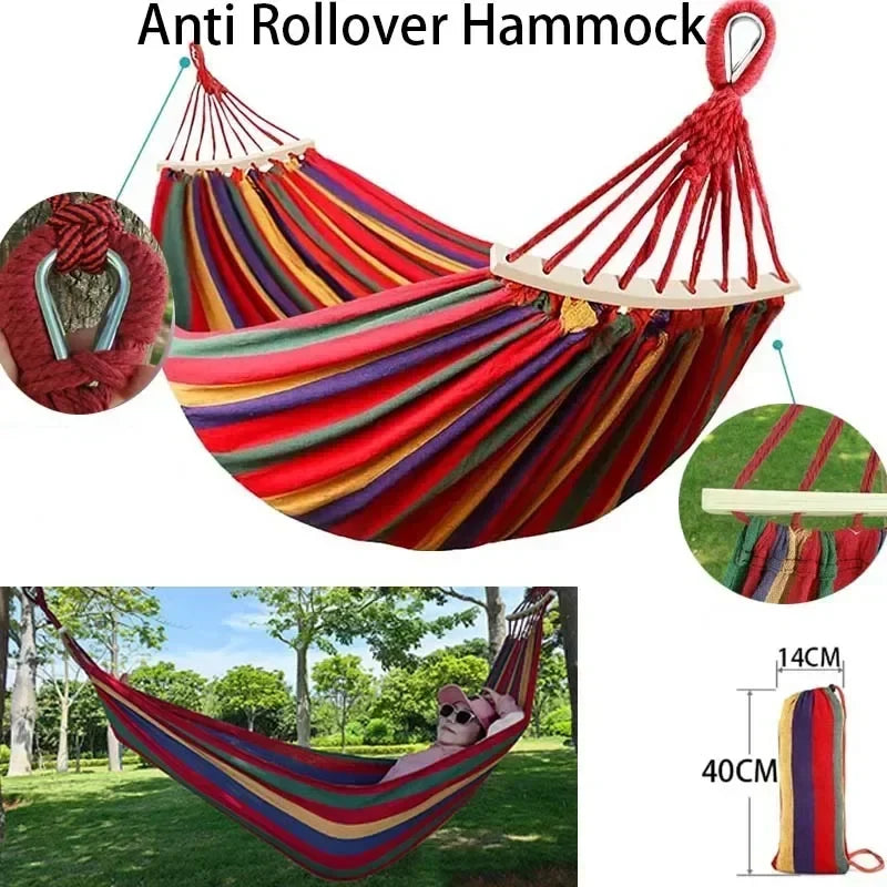 Outdoor Canvas Camping Hammock Anti Rollover Portable Thicken Fabric Single/Double Hammock with Carry Bag for Patio, Backyard