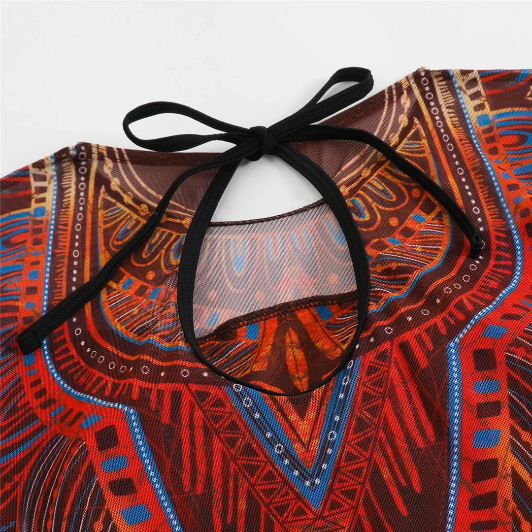 S - XXL 3PCS New Printed Long Sleeve With Pants Sarong Women Swimwear One Piece Swimsuit Female Bather Bathing Suit Swim V7180