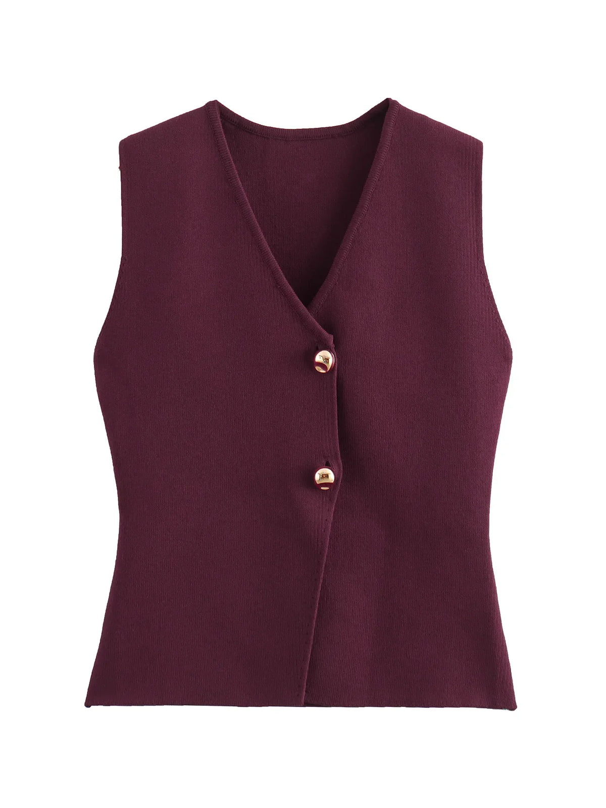 Foridol Gold Button Knitted Tank Top Women Autumn Winter Burgundy Short Vest Sleeveless V Neck Chic New Fashion Tops