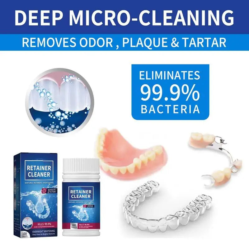Oral Cleaning Care 100 Tabs Denture Cleaner Tablet Cleansing Tablet For False Tooth Cleaning Tablet For Retainer Fresh Breath