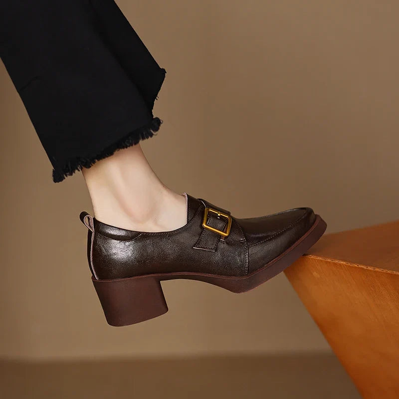 2026 New Women Pumps Pointed Toe Women Shoes Chunky Heel Loafers Fashion High Heels Split Leather Ladies Shoes Big Size 43