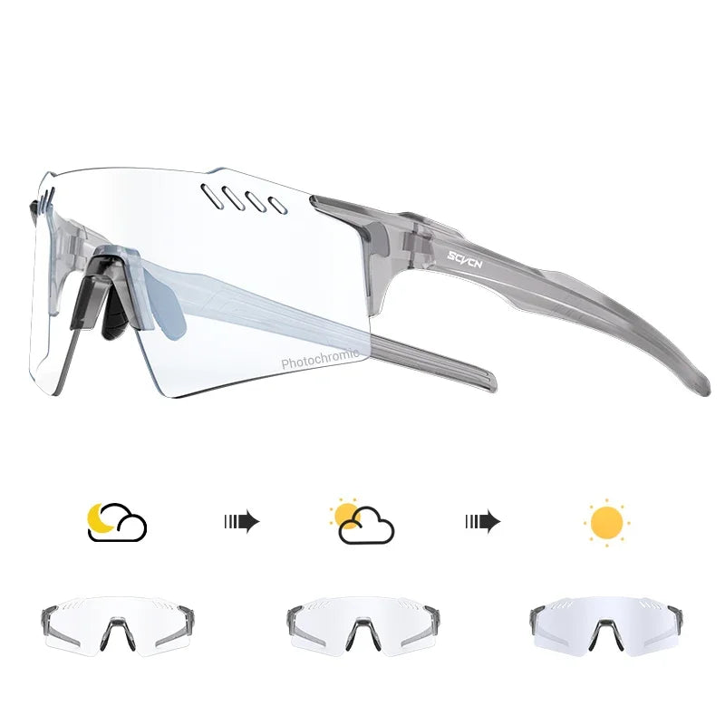 SCVCN Photochromic Cycling Glasses Men Women Clear Mountain Bike Sunglasses MTB Bicycle Riding Sports Triathlon Running