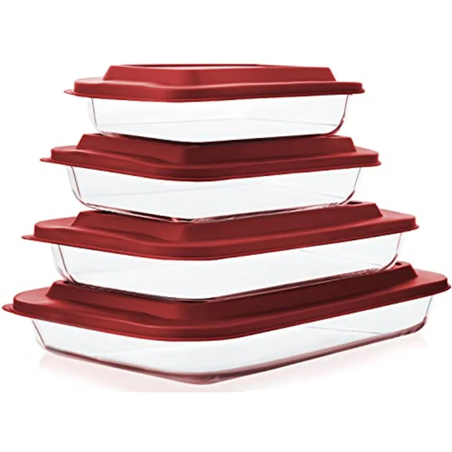 Deep Glass Baking Dish Set With Lids For Lasagna Rectangular Bakeware