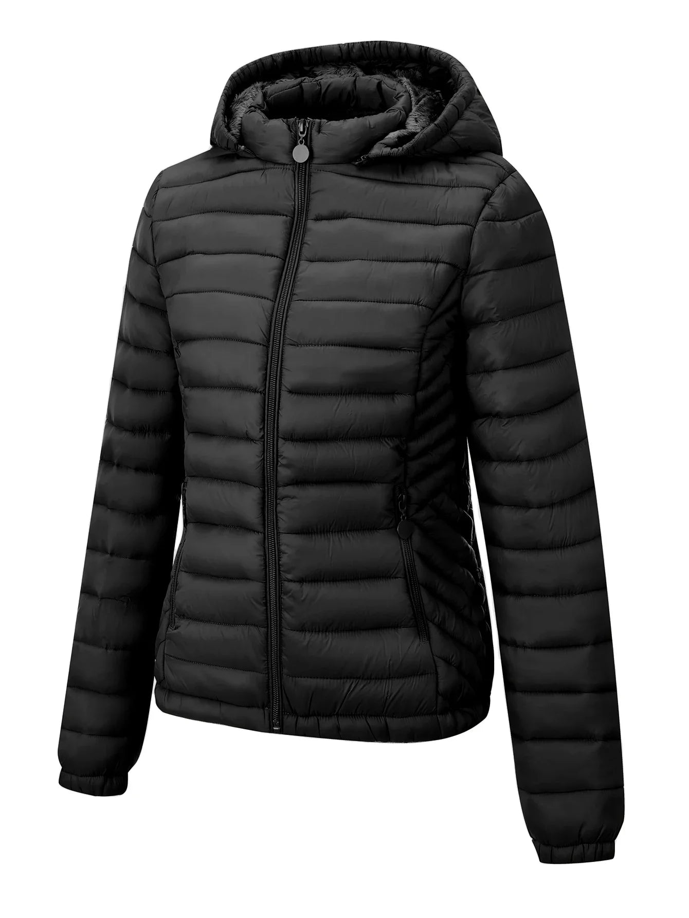 Women's Fashion Winter Padded Coat - Minimalist Hooded Puffer Jacket with Pockets for Fall/Winter