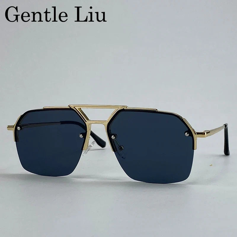 Oversized Retro Square Sunglasses Men 2026 Luxury Brand Punk Metal Double Beam Sunglass Classic Steampunk Eyewear Outdoor Shades