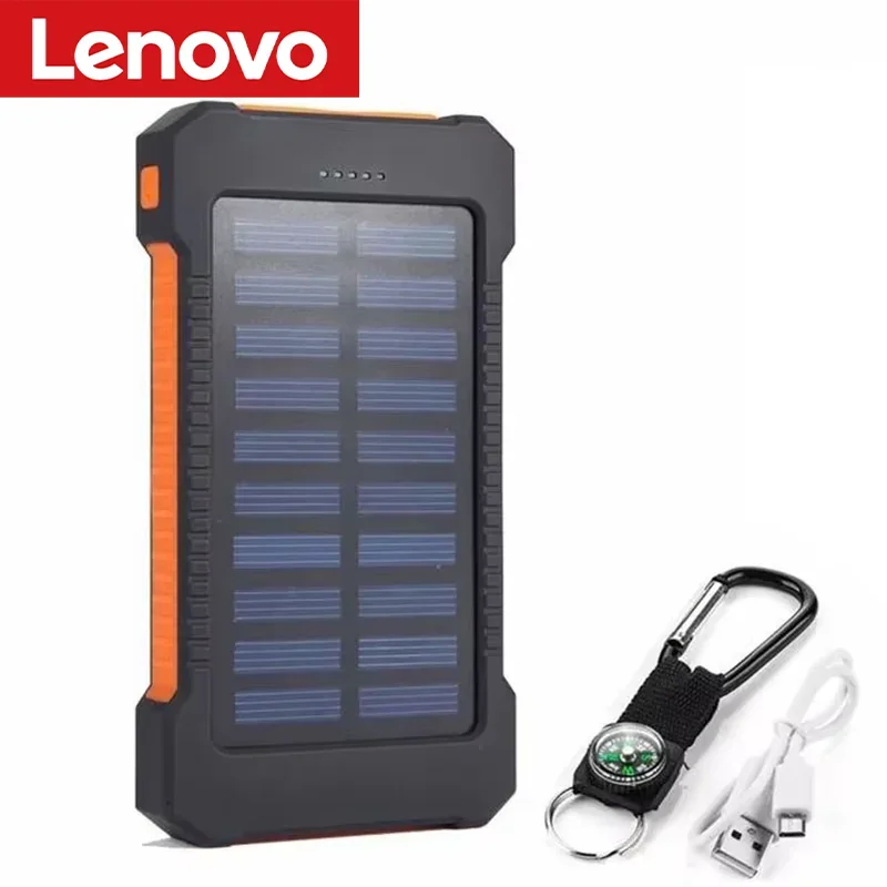Lenovo 500000mAh Solar Power Bank Super Fast Charging Large Capacity Portable External Battery for iPhone Outdoor Emergency