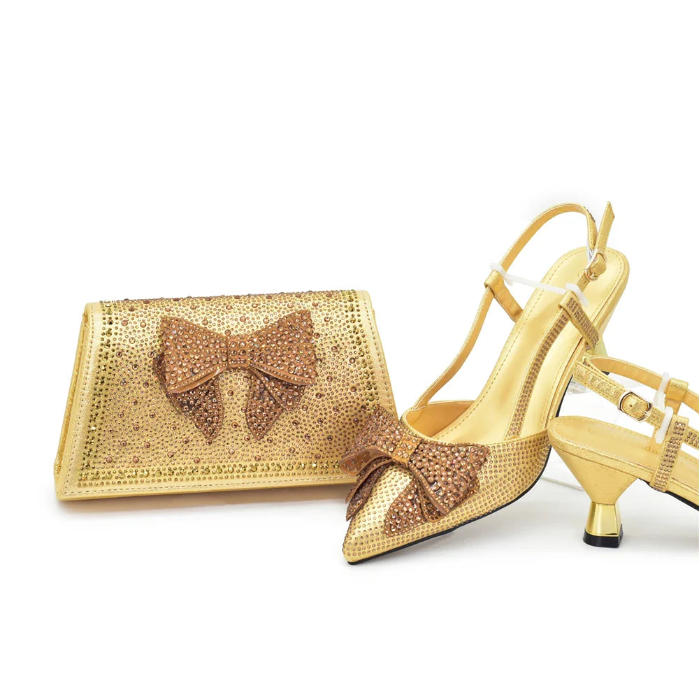 Conjuntos de zapatos y bolsos italianos para fiesta de noche HFG1-1