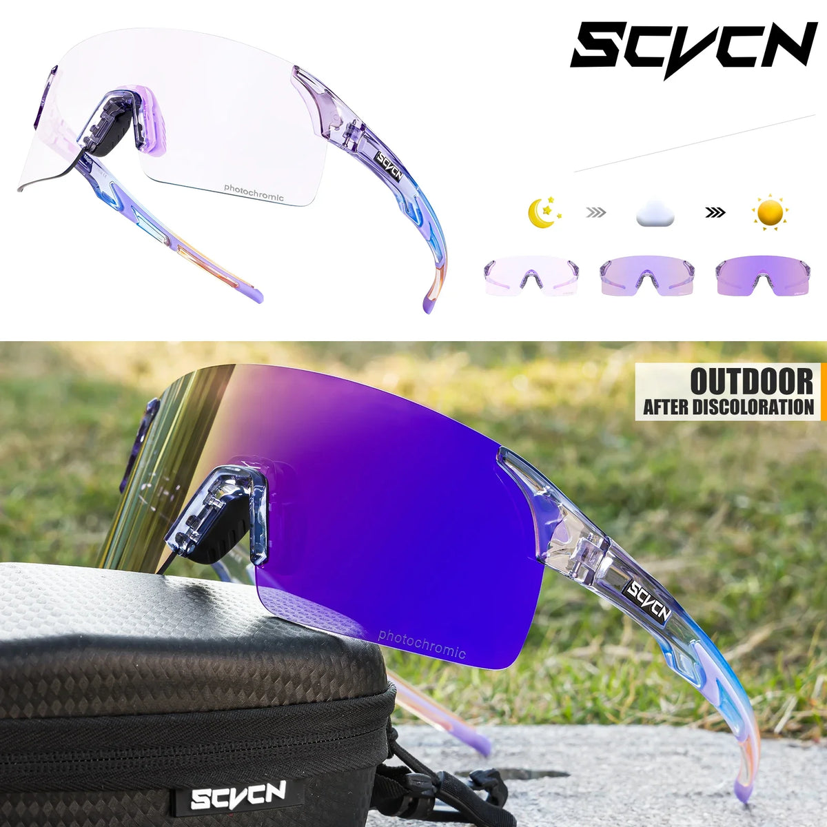SCVCN New Photochromic Sunglasses Man MTB Climbing Glasses Outdoor Sports Bike Cycling Glasses Women Driving Bicycle Goggles